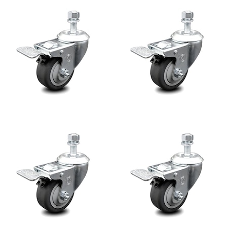 Service Caster 3 Inch Thermoplastic Rubber Swivel 1/2 Inch Stem Caster Set with Total Lock Brake SCC-TSTTL20S314-TPRB-121315-4